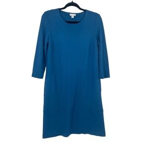 J.Jill Women's Blue 3/4 Sleeve Scoop Neck Classic Knee Dress Size Small